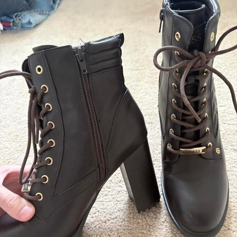 y2k 2000s guess platform lace up ankle boots chunky heel moto grunge